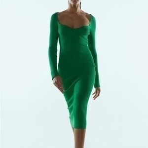 Green rib-knit dress
